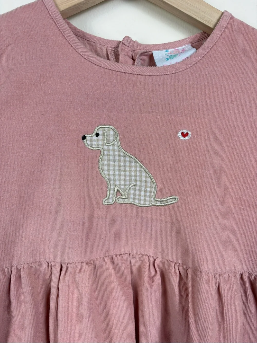 Stitchy Fish Girls Size 8 Pink Corduroy Dog Puppy Applique Dress Long Sleeve
